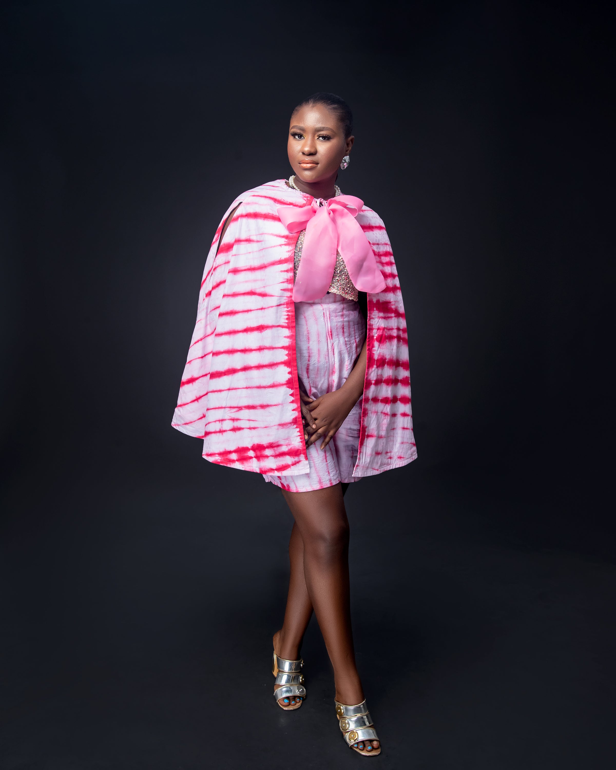 Pink broom stick adire short