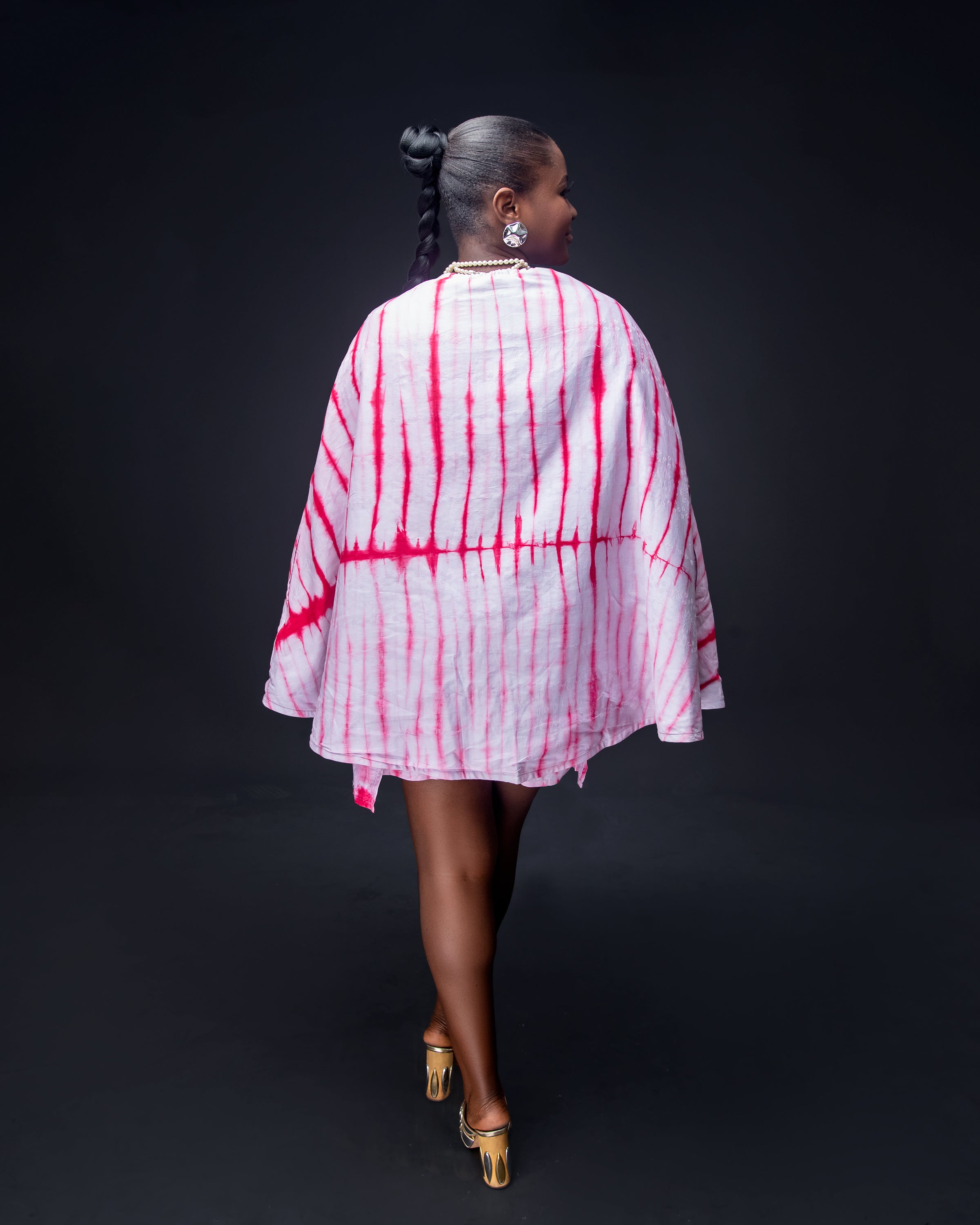 Pink broom stick adire short