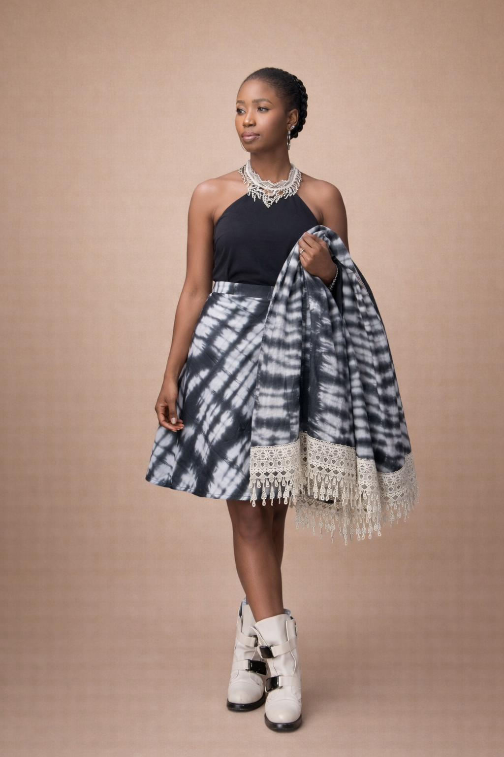 Black Adire Skirt Set Short