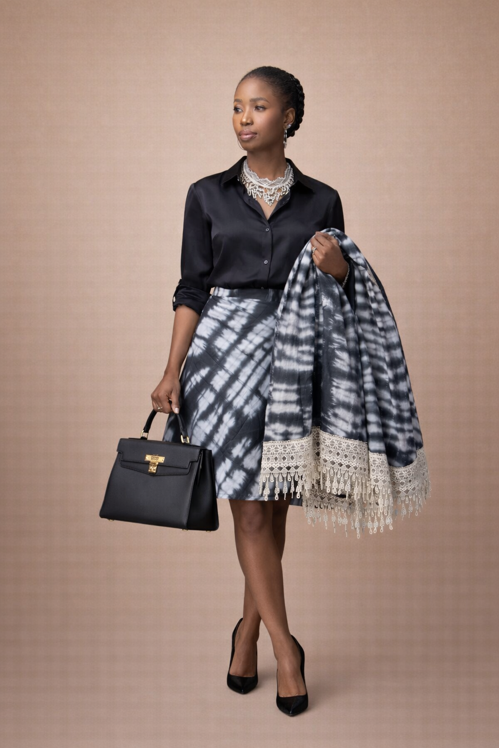 Black Adire Skirt Set Short