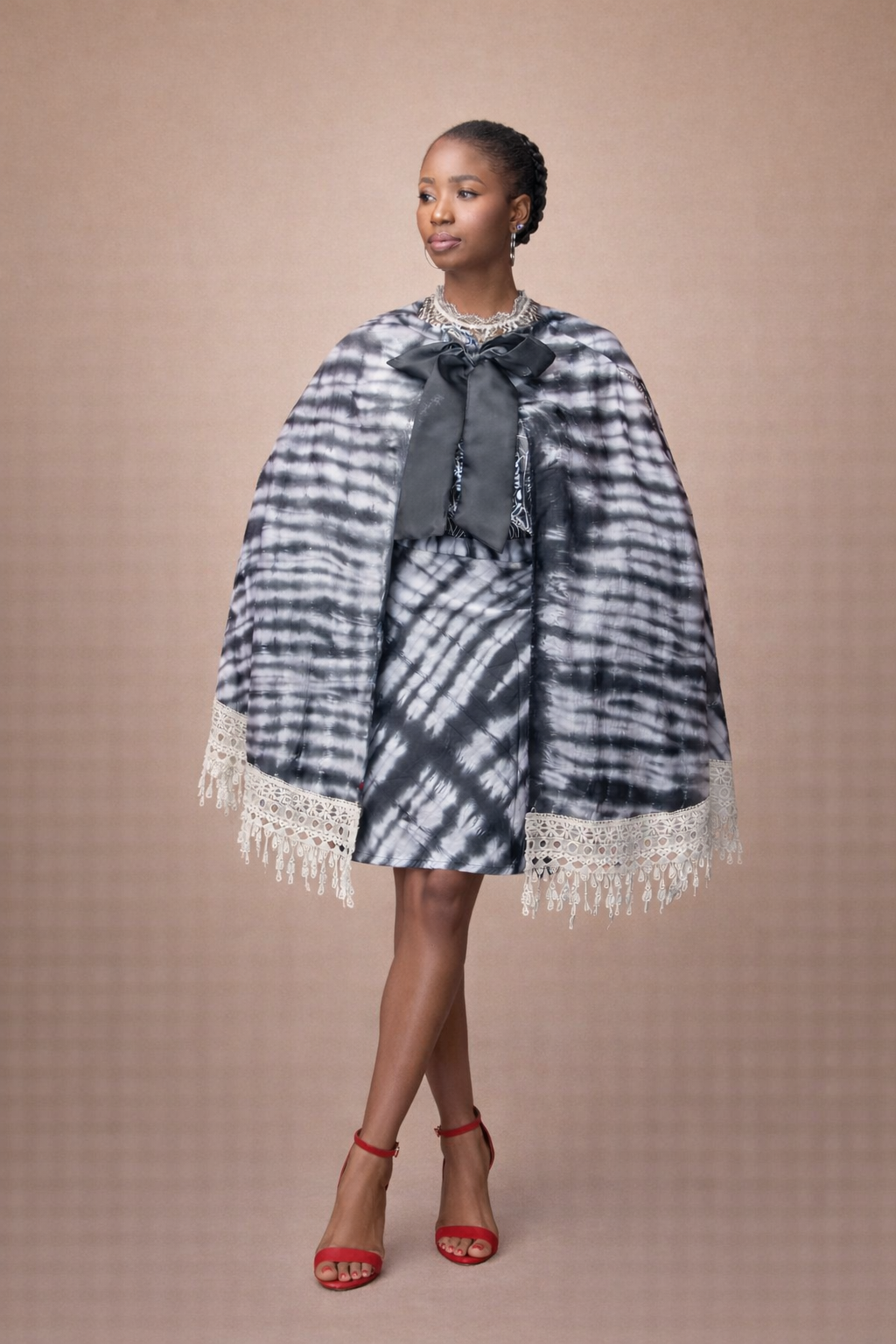 Black Adire Skirt Set Short