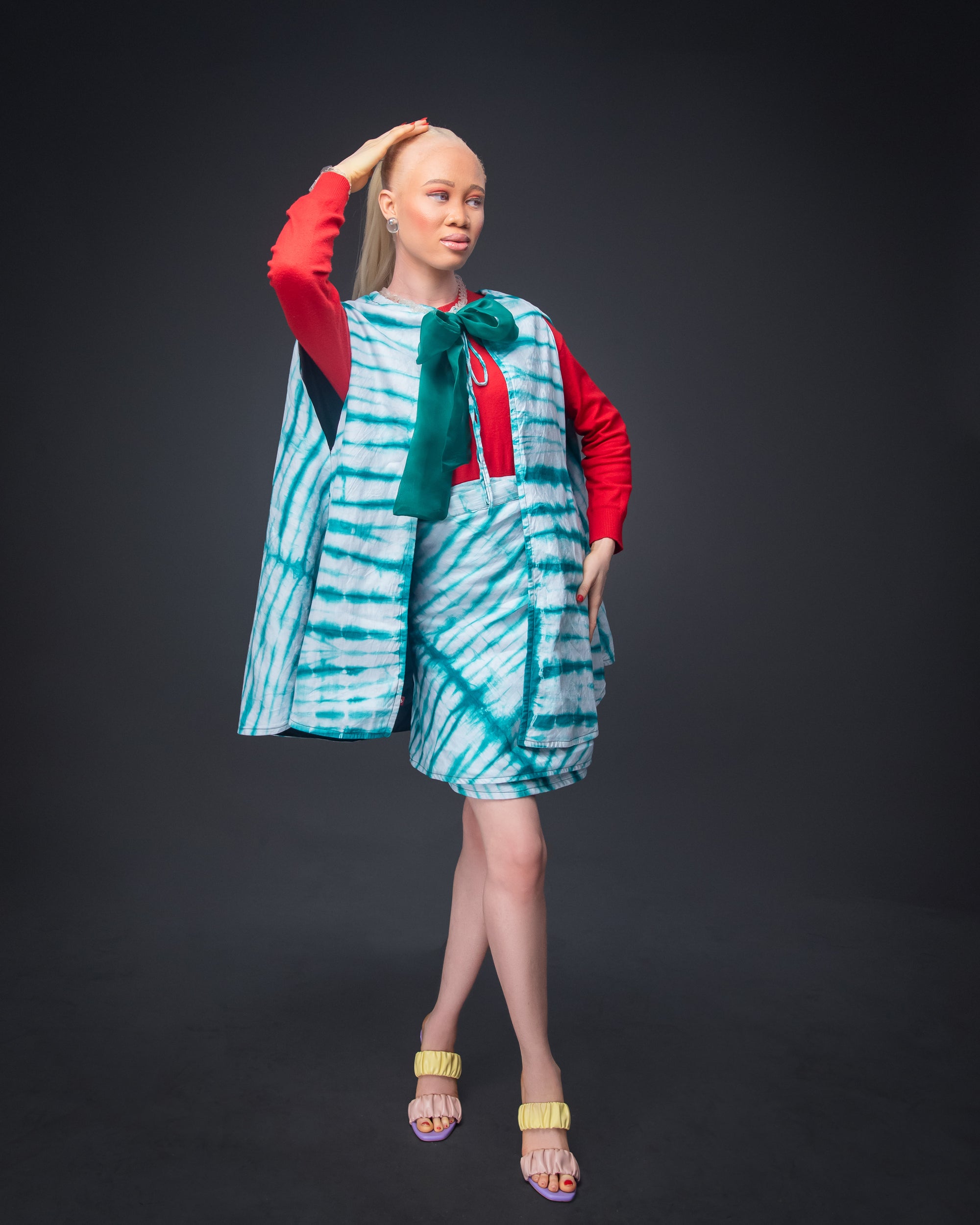 Green Adire Set Skirt Short (Broom Stick)