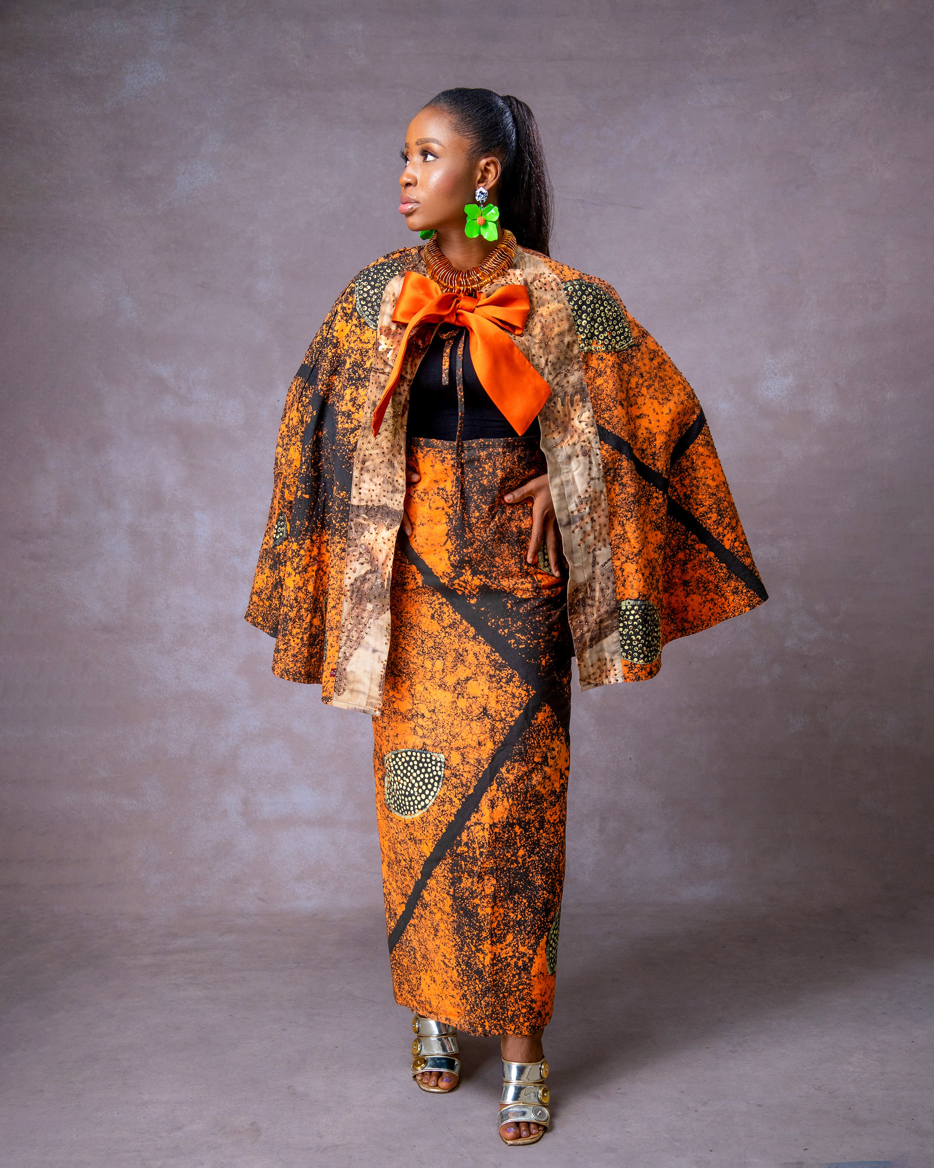 Orange Adire Set With Skirt