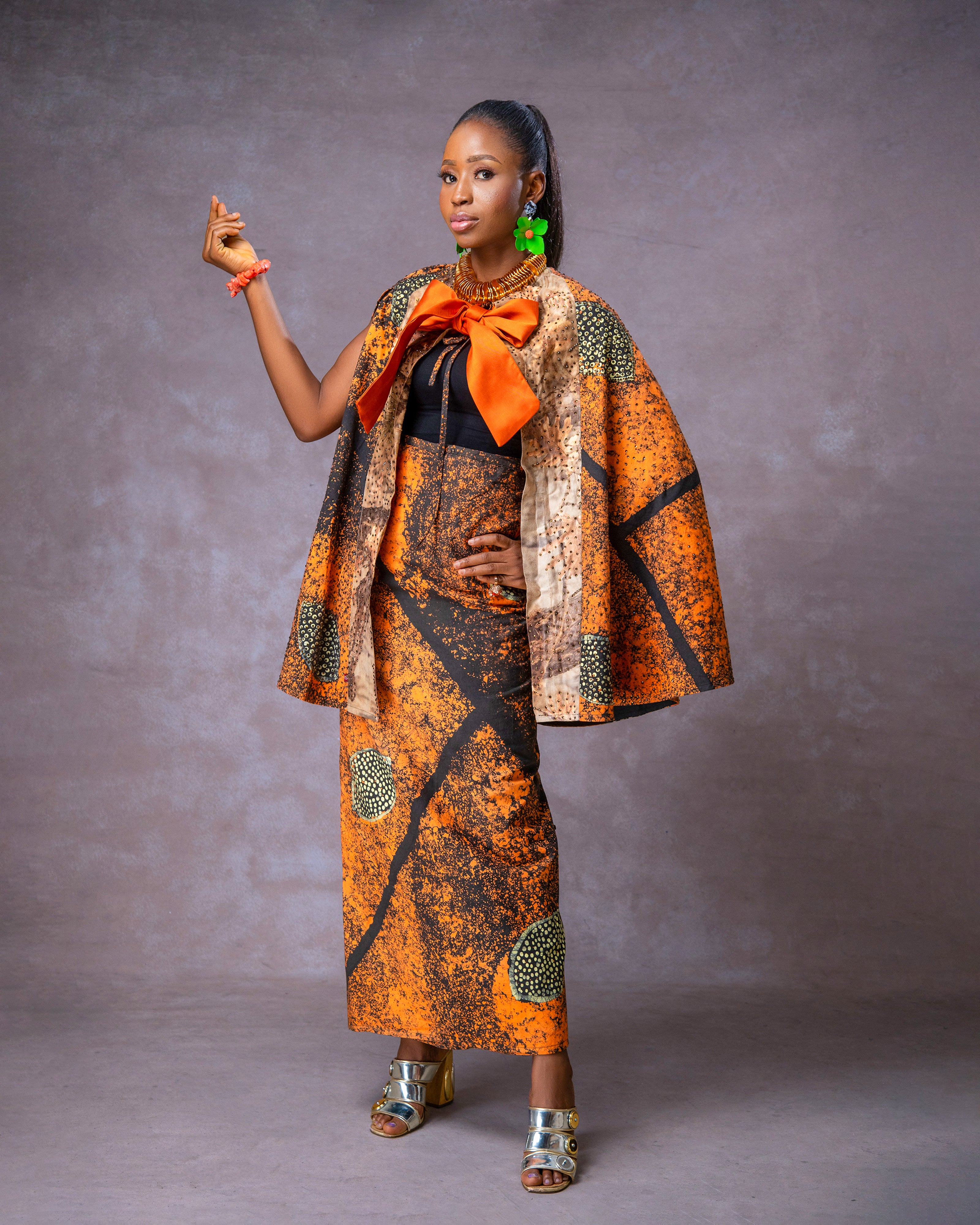 Orange Adire Set With Skirt