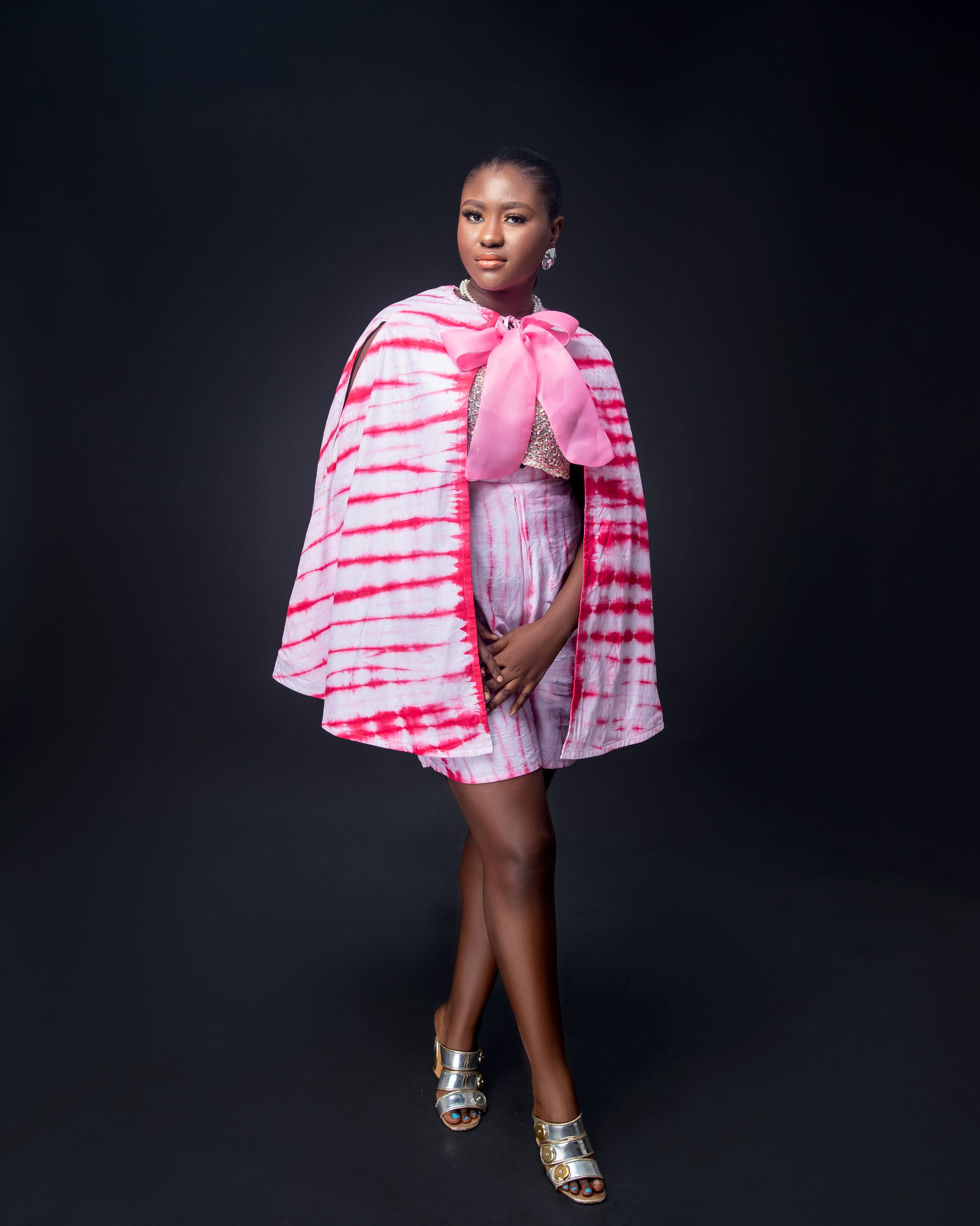 Pink broom stick adire short